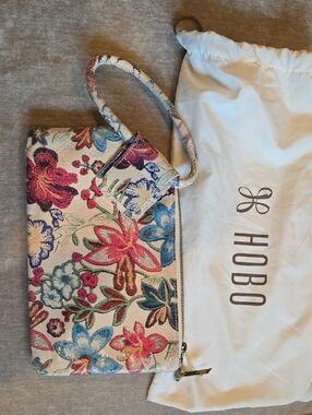 HOBO Floral Tapestry Wristlet in Cream, Pink, Blue and Green